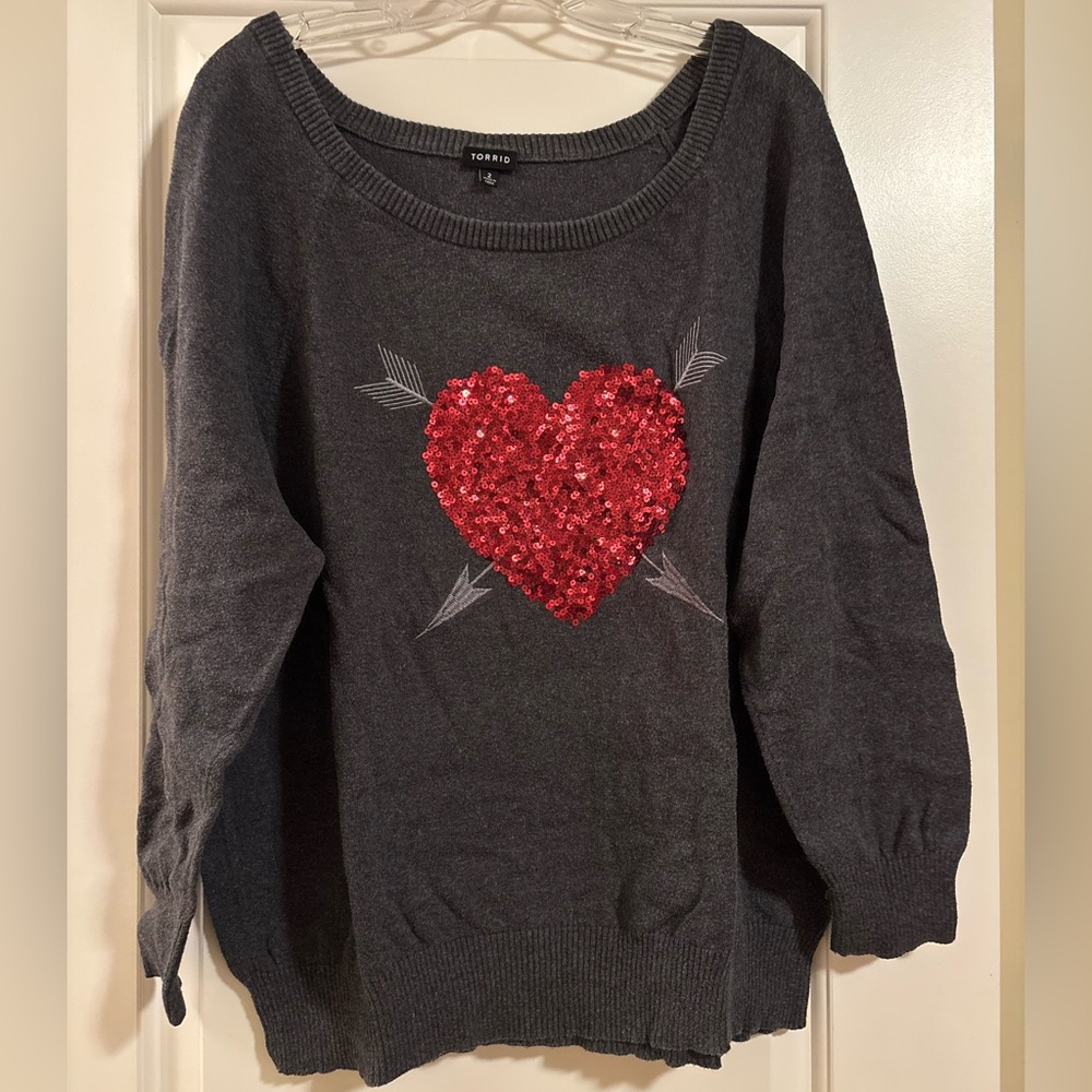 Torrid Charcoal Sweater with Sequined Red Heart